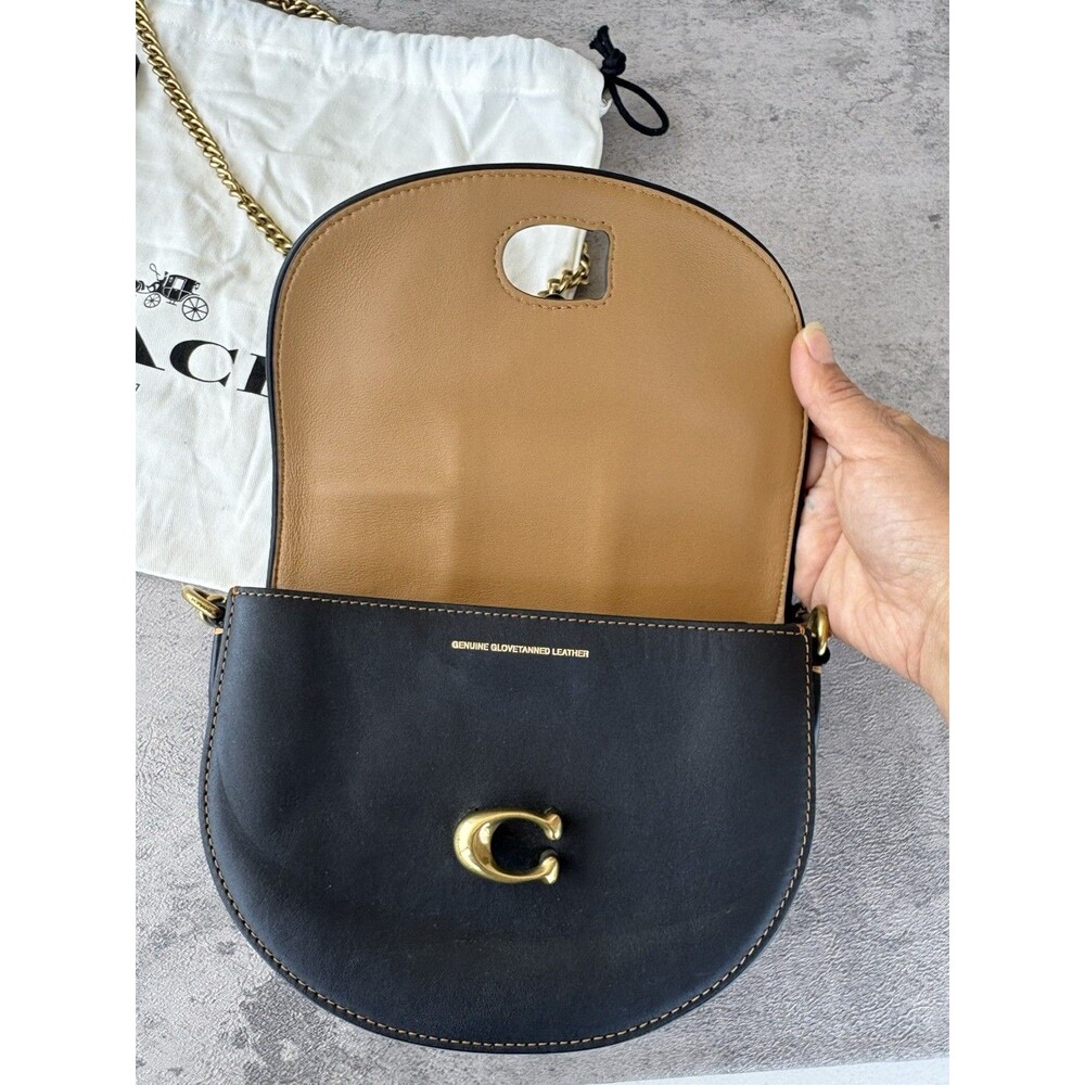 COACH Saddle 20 Logo C Black Handbag Glovetanned Leather Crossbody Bag - Picture 4 of 9